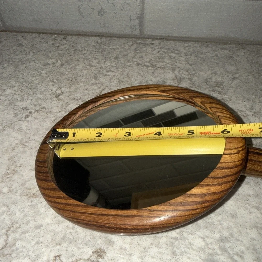 Vintage Angled Wood Handle Framed Vanity Mirror Rustic Farmhouse Country Unique